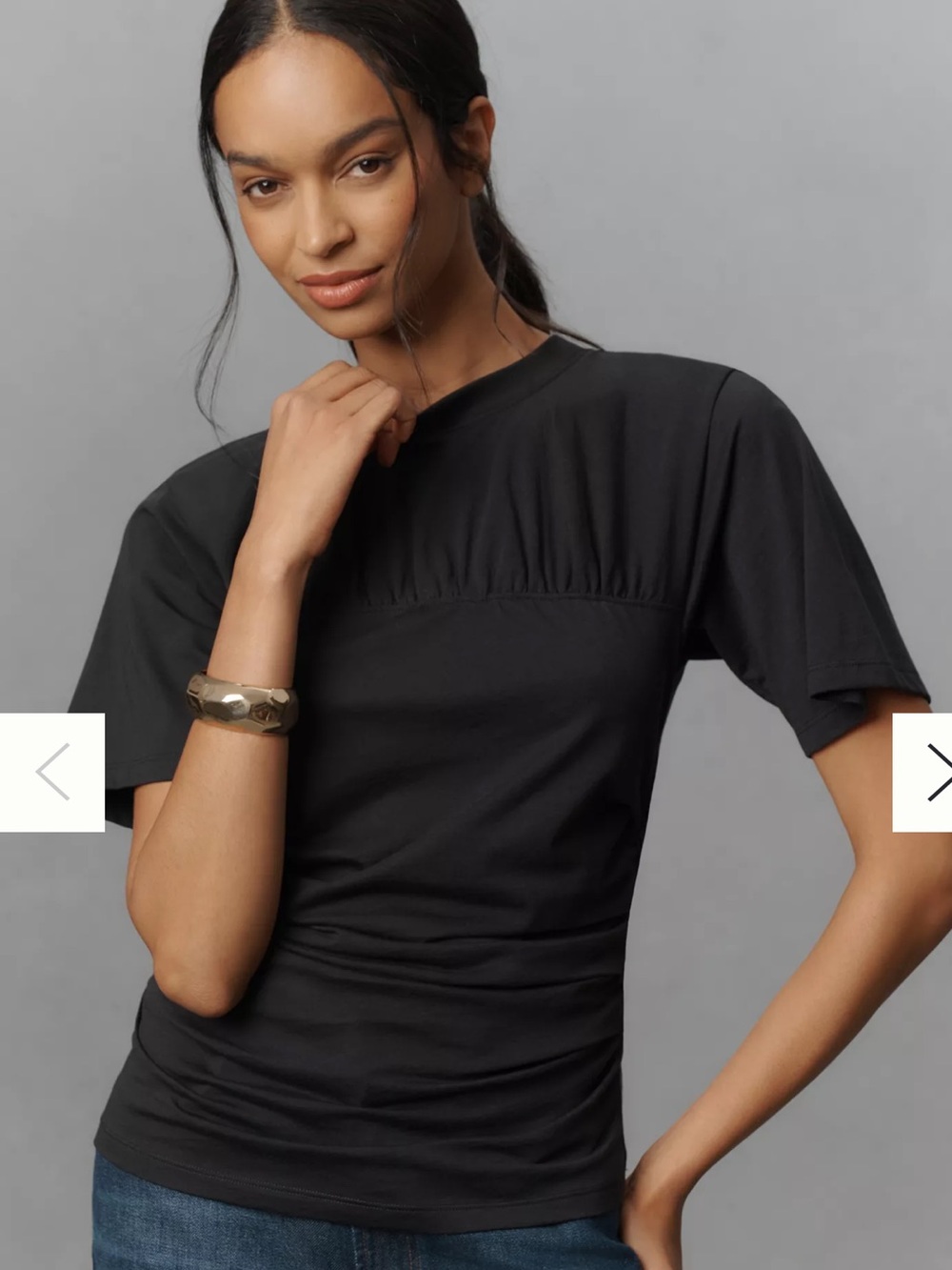 NATION Los Angeles | Anthropologie Danica Tee Black Ruched Sides Top Sz L